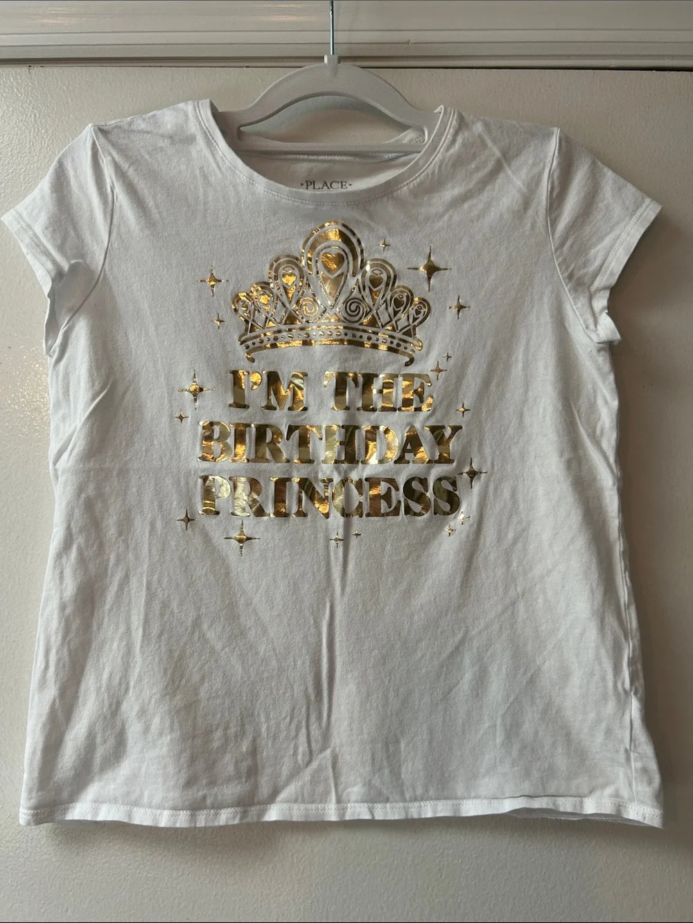 The Children's Place White Tee with Gold Foil Crown & Text